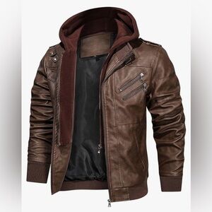 Hood Crew size small, faux leather jacket with hood